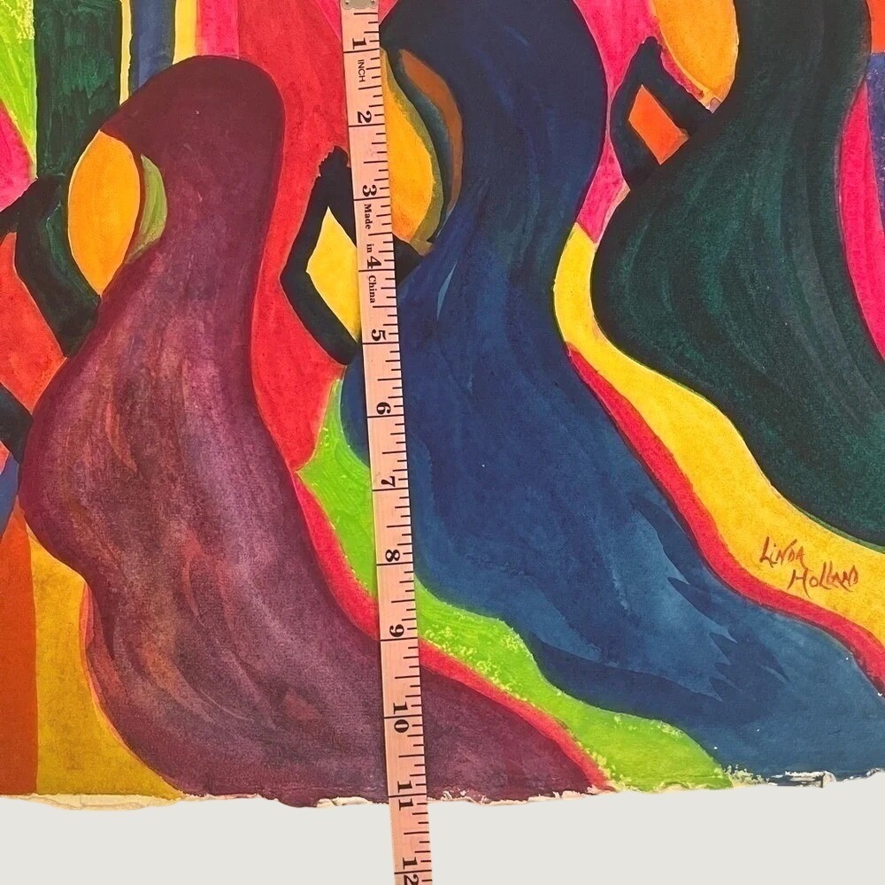 Original Watercolor Painting Abstract Figures Colorful Deckle Edge Unframed - Picture 5 of 6